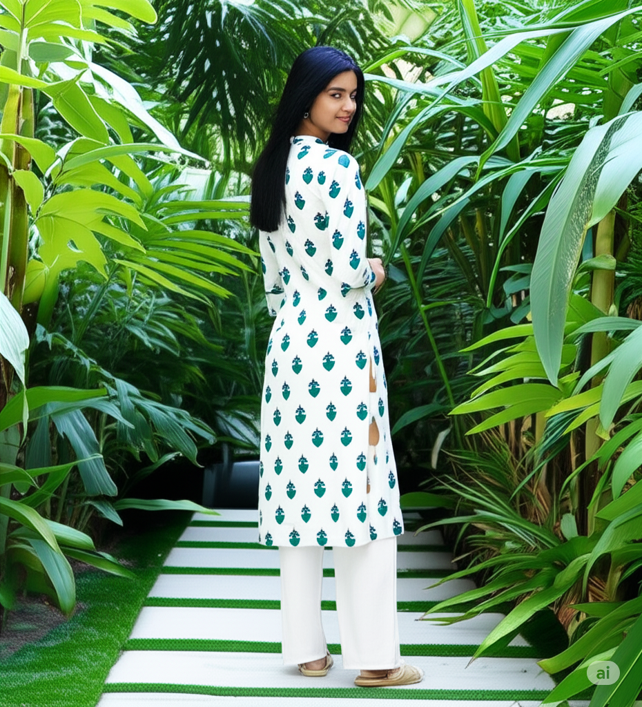 🖤Mahi Teal Floral Block Print Unstitched Khadi Dress Material - Kurta & Salwar Fabric Set