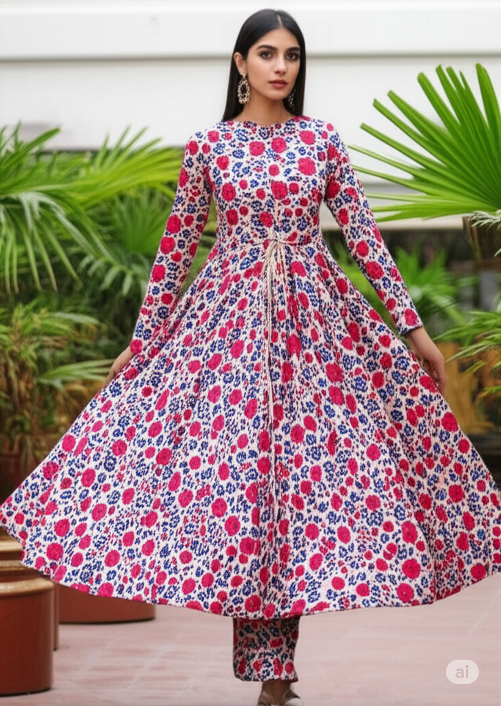 ✨ Zeba Floral Print Khaddar Unstitched Dress Material | Anarkali Fabric Set 🌸