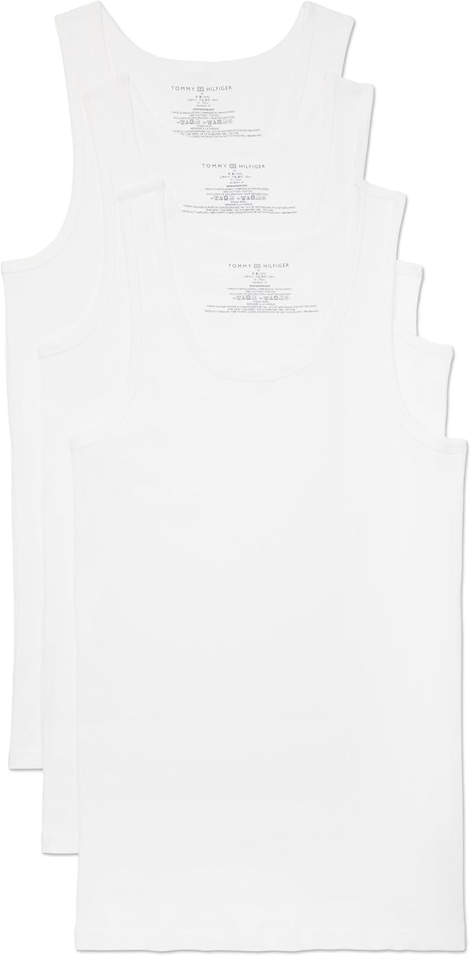 Tommy Hilfiger Men's Cotton Classics Sando Bunyan 1 PACK (3 PIECES) - 100% PURE COTTON - WHITE COLOR