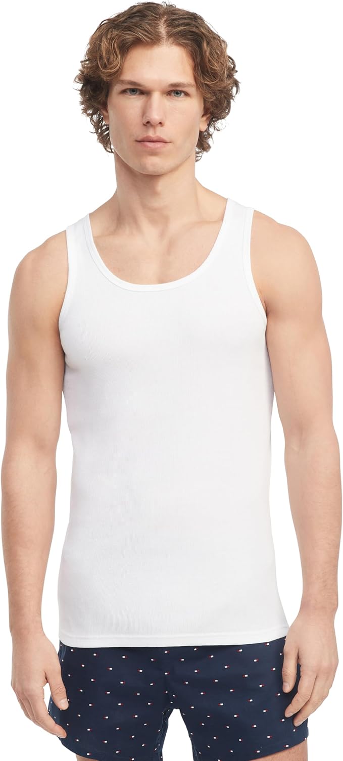 Tommy Hilfiger Men's Cotton Classics Sando Bunyan 1 PACK (3 PIECES) - 100% PURE COTTON - WHITE COLOR