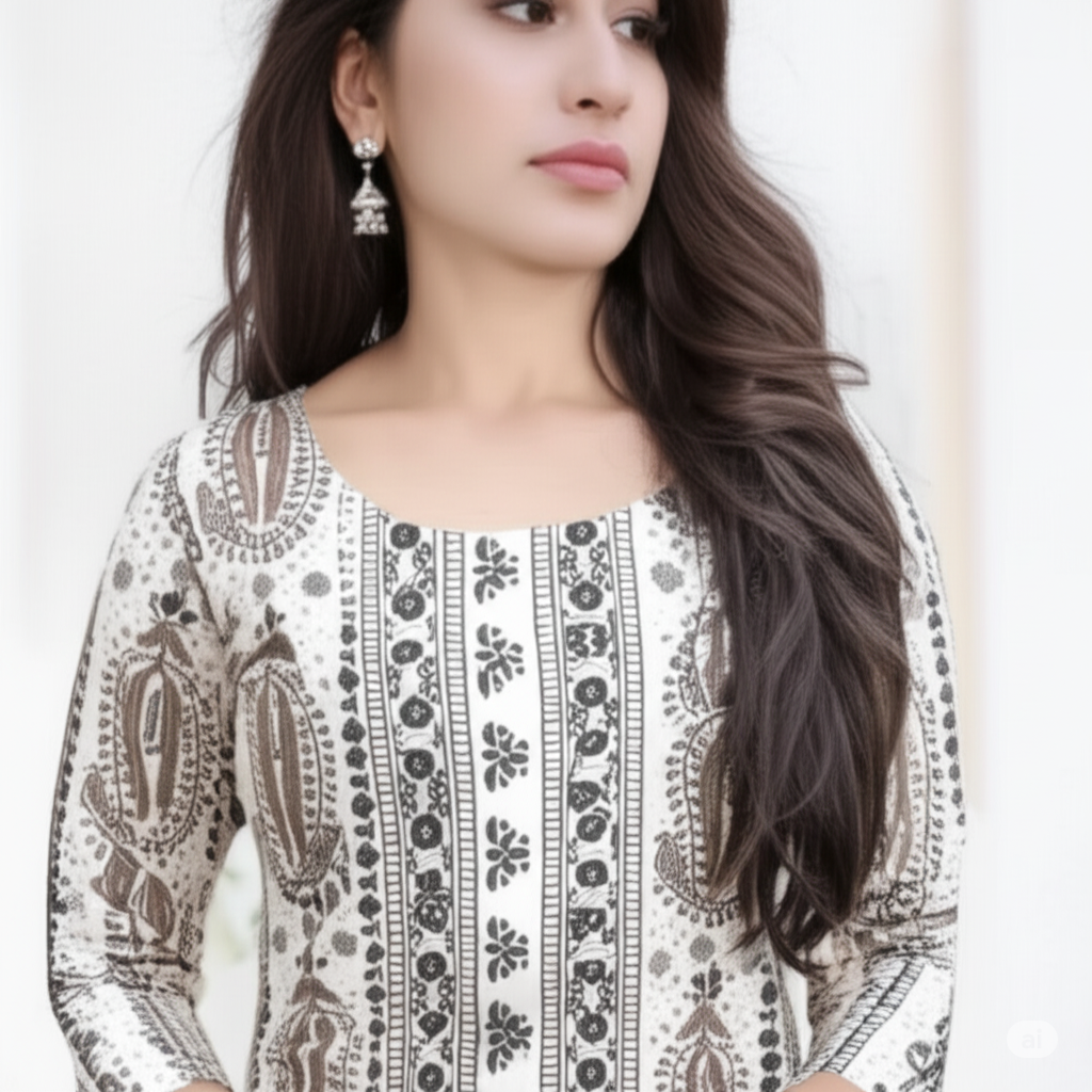 Elegant Cream & Brown Paisley Khaddar Unstitched Dress ๐ธ