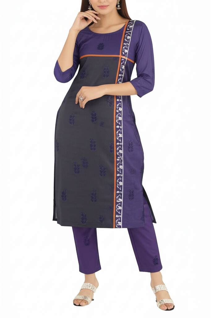 Unstitched Khaddar 2-Piece Dress with Contrasting Panel & Floral Print