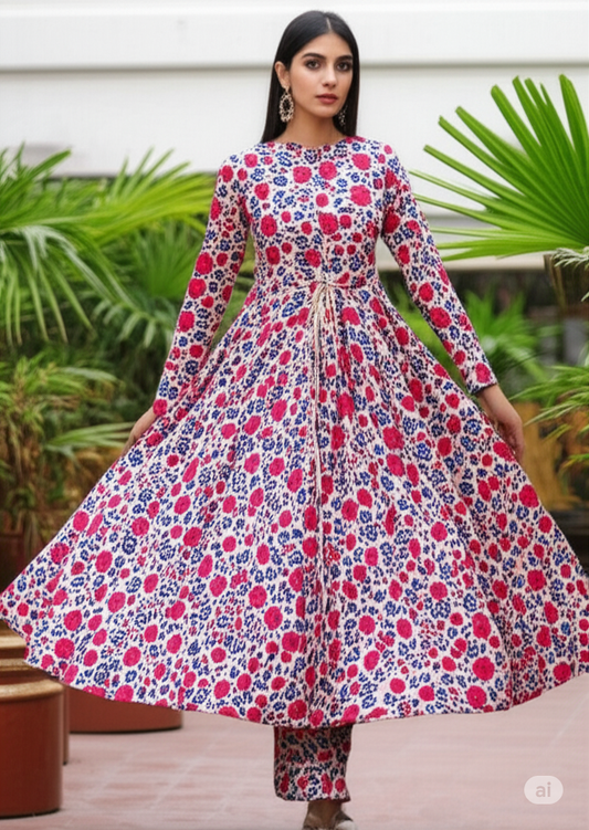 ✨ Zeba Floral Print Khaddar Unstitched Dress Material | Anarkali Fabric Set 🌸