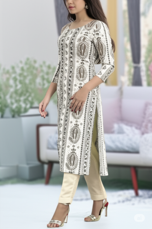 Elegant Cream & Brown Paisley Khaddar Unstitched Dress 🌸
