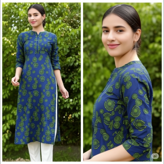 Navy Blue Fabric with Olive Green Circular Motifs