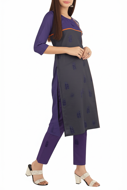 Unstitched Khaddar 2-Piece Dress with Contrasting Panel & Floral Print